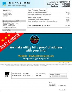 Nevada PGE Pacific Gas and Electric Sample Fake utility bill